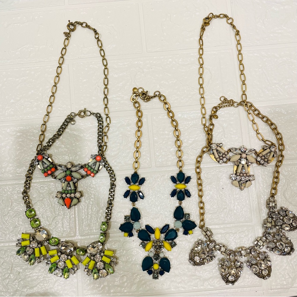 J.CREW 6 VINTAGE BUNDLE NECKLACES LOT MULTICOLOR BLUE GOLD EXCELLENT CONDITION